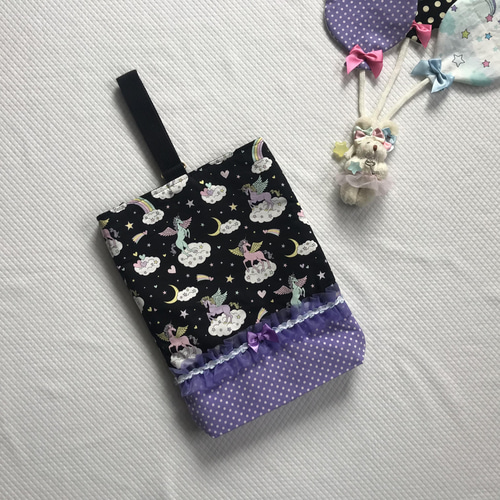 ゆめかわユニコーン❤︎黒×パープルの3点セット/レッスンバッグ