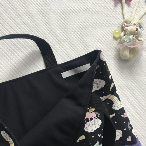 ゆめかわユニコーン❤︎黒×パープルの3点セット/レッスンバッグ