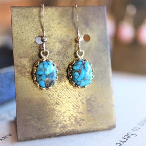 再販！14kgf！天然石＊ 真鍮枠の王冠チャームコッパーターコイズの