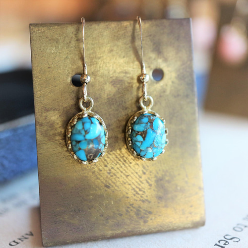 再販！14kgf！天然石＊ 真鍮枠の王冠チャームコッパーターコイズの