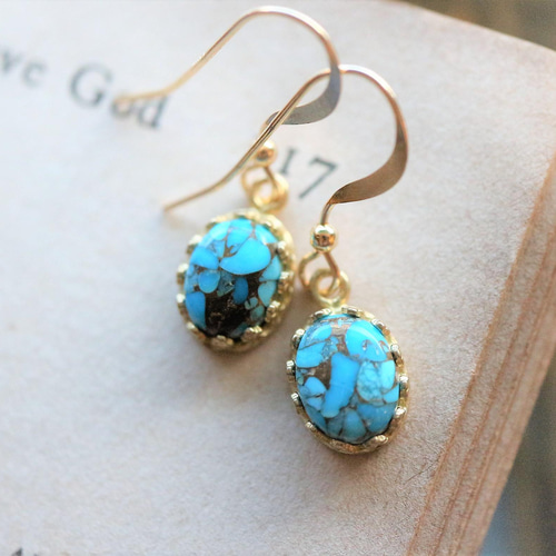 再販！14kgf！天然石＊ 真鍮枠の王冠チャームコッパーターコイズの