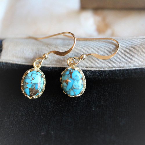 再販！14kgf！天然石＊ 真鍮枠の王冠チャームコッパーターコイズの