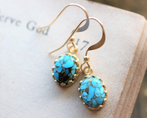 再販！14kgf！天然石＊ 真鍮枠の王冠チャームコッパーターコイズの