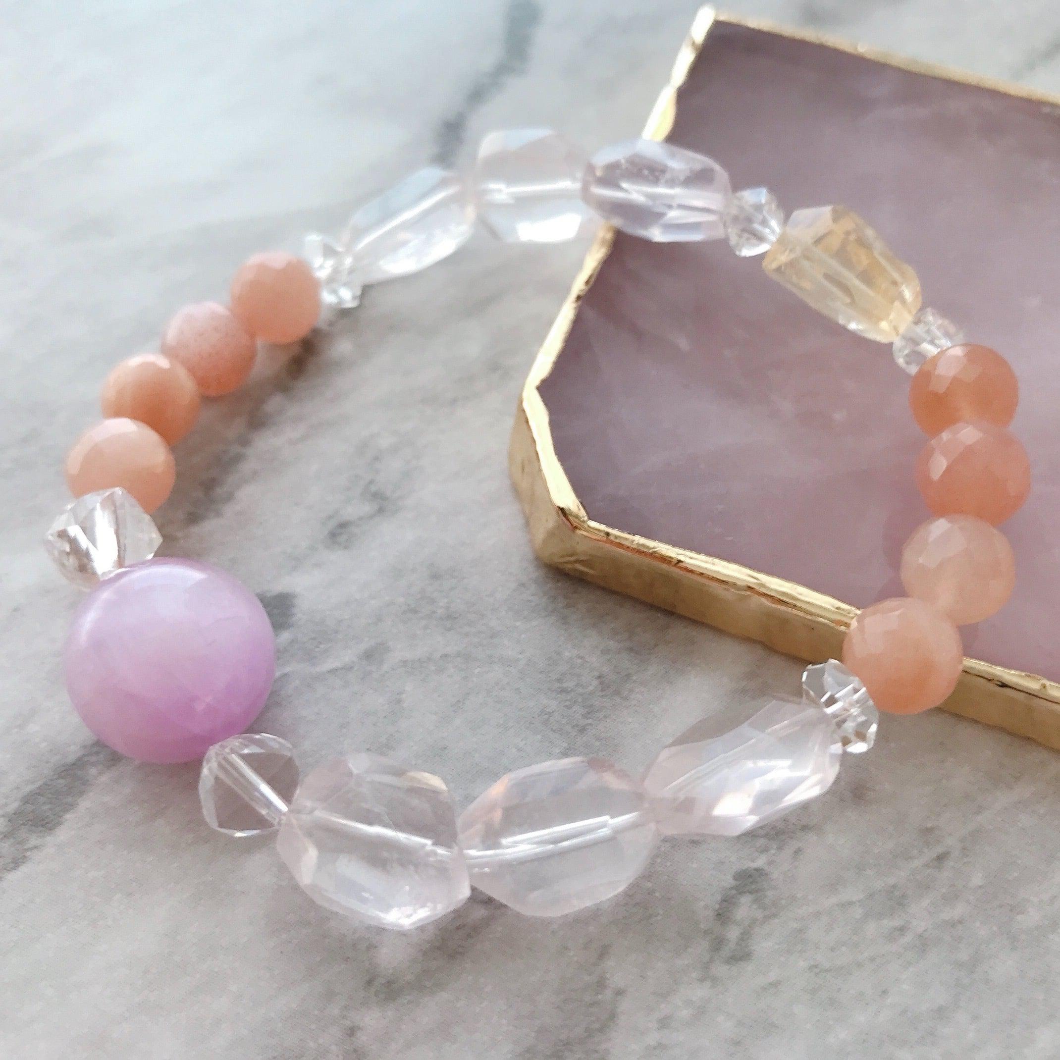 ✧ クンツァイト ✧ オレンジムーンストーン×ローズクォーツ×シトリンの癒しブレスレット