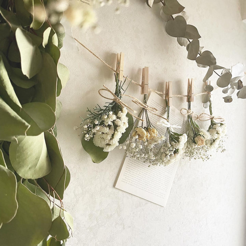 ❅· ༘ ⋆·˚ホワイトのローズガーデン⭐︎ドライフラワーガーランド