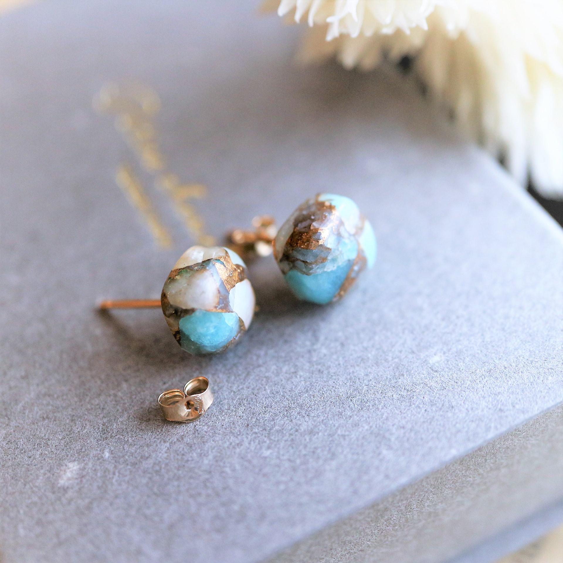 再販！14kgf！コッパ―ターコイズのポストピアス