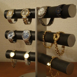腕時計スタンド　ウオッチスタンド　腕時計スタンド 手作り　ブラック12本掛け角度付きロングトレイスタンド　受注製作 6枚目の画像