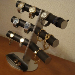 腕時計スタンド　ウオッチスタンド　腕時計スタンド 手作り　ブラック12本掛け角度付きロングトレイスタンド　受注製作 10枚目の画像