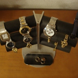 腕時計スタンド　ウオッチスタンド　腕時計スタンド 手作り　ブラック12本掛け角度付きロングトレイスタンド　受注製作 5枚目の画像