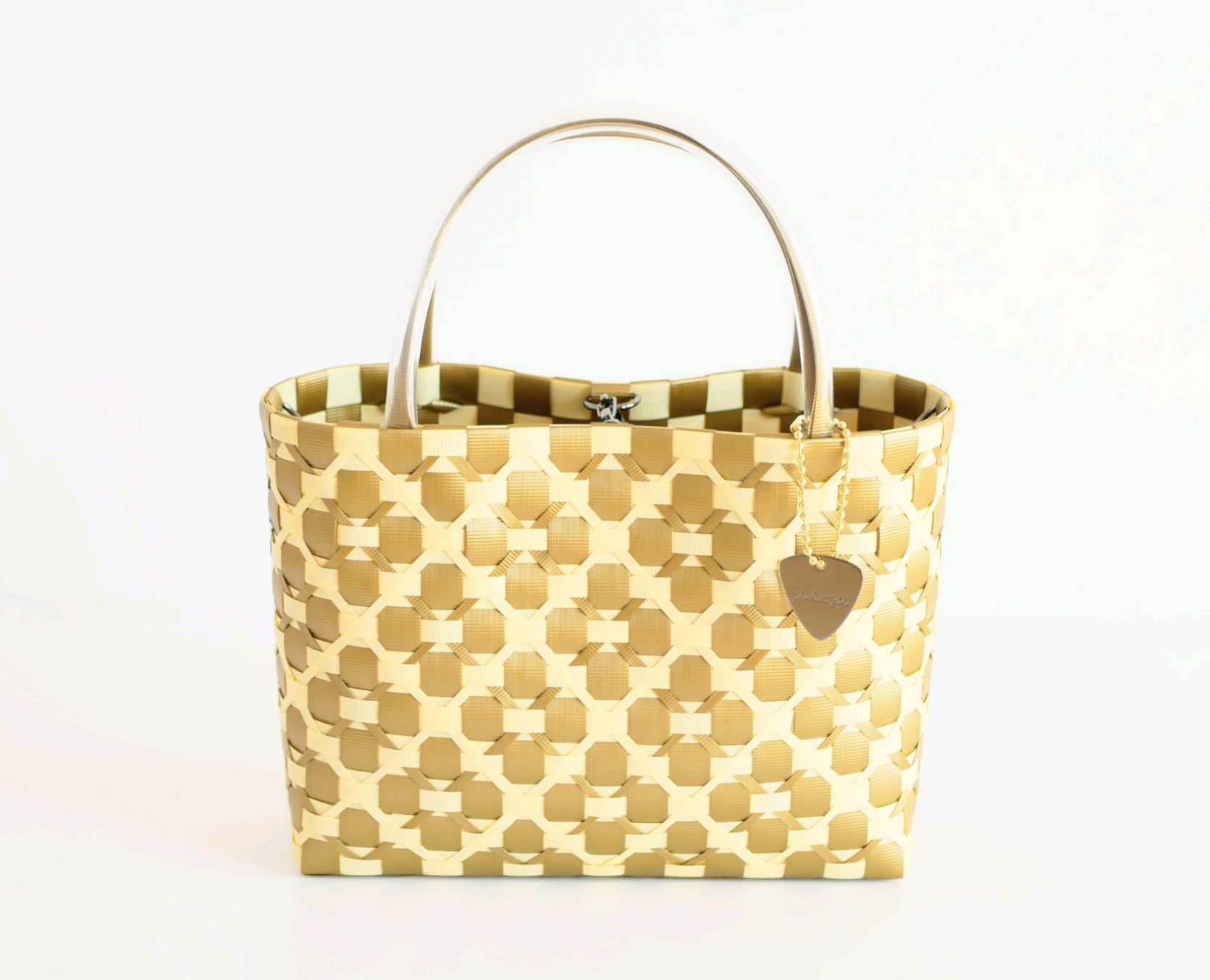 花柄ゴールド × クリームイエロー　S　2WAYプラカゴバッグ　プラカゴ　かごバッグ　スパバッグ　金　軽量　軽い　洗える 4,400円