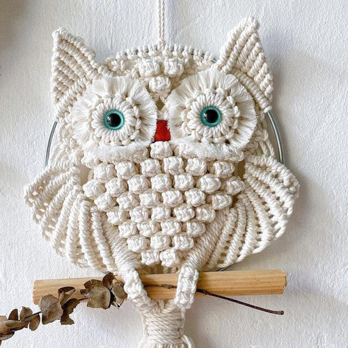 フクロウのマクラメタペストリー(大） タペストリー・壁掛け Vin