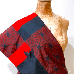 スカーフNo.300*詠蝶*設計師手作日本古董布紅黑撞色麻葉紋蕾絲蝴蝶圍巾 披肩 第5張的照片