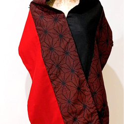 スカーフNo.300*詠蝶*設計師手作日本古董布紅黑撞色麻葉紋蕾絲蝴蝶圍巾 披肩 第9張的照片