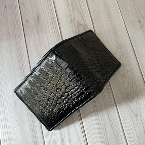 レア 本物保証 本革 黒 クロコダイル ミニ財布 二つ折り財布 レア 本物保証 本革 黒 クロコダイル ミニ財布 二つ折り財布