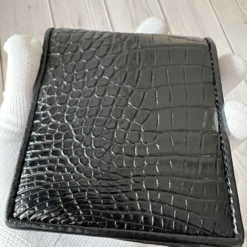レア 本物保証 本革 黒 クロコダイル ミニ財布 二つ折り財布 レア 本物保証 本革 黒 クロコダイル ミニ財布 二つ折り財布