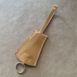 Italian leatherシェブロンエナメルleatherベル型 keyチャーム 3枚目の画像