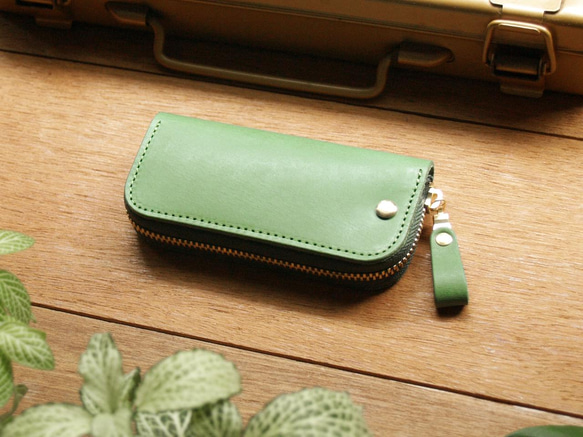 Leather Key Case ( Custom Name ) - Grass Green 3枚目の画像