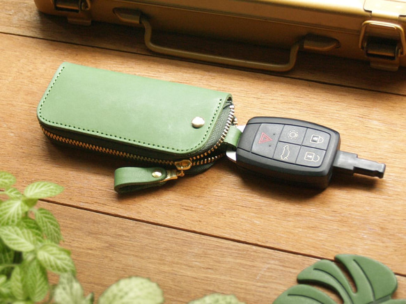 Leather Key Case ( Custom Name ) - Grass Green 5枚目の画像