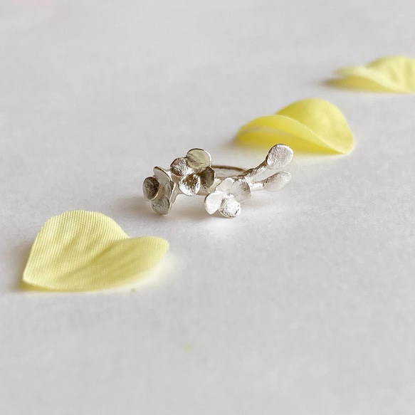 菜の花の純銀イヤーカフ◇ピュアシルバー 片耳用 イヤカフ カフス お花 小さい　なのはな　春 3枚目の画像