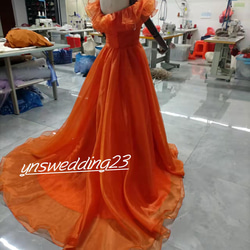 カラードレス オレンジ 結婚式ドレス オフショルダー 2次会 人気 8枚目の画像