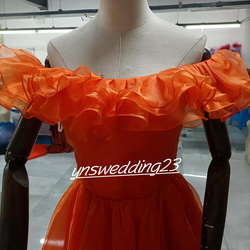 カラードレス オレンジ 結婚式ドレス オフショルダー 2次会 人気 6枚目の画像
