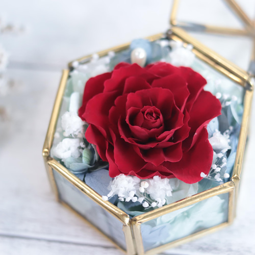 プロポーズにも☆】一輪のバラ＊テント型アンティークガラスケース