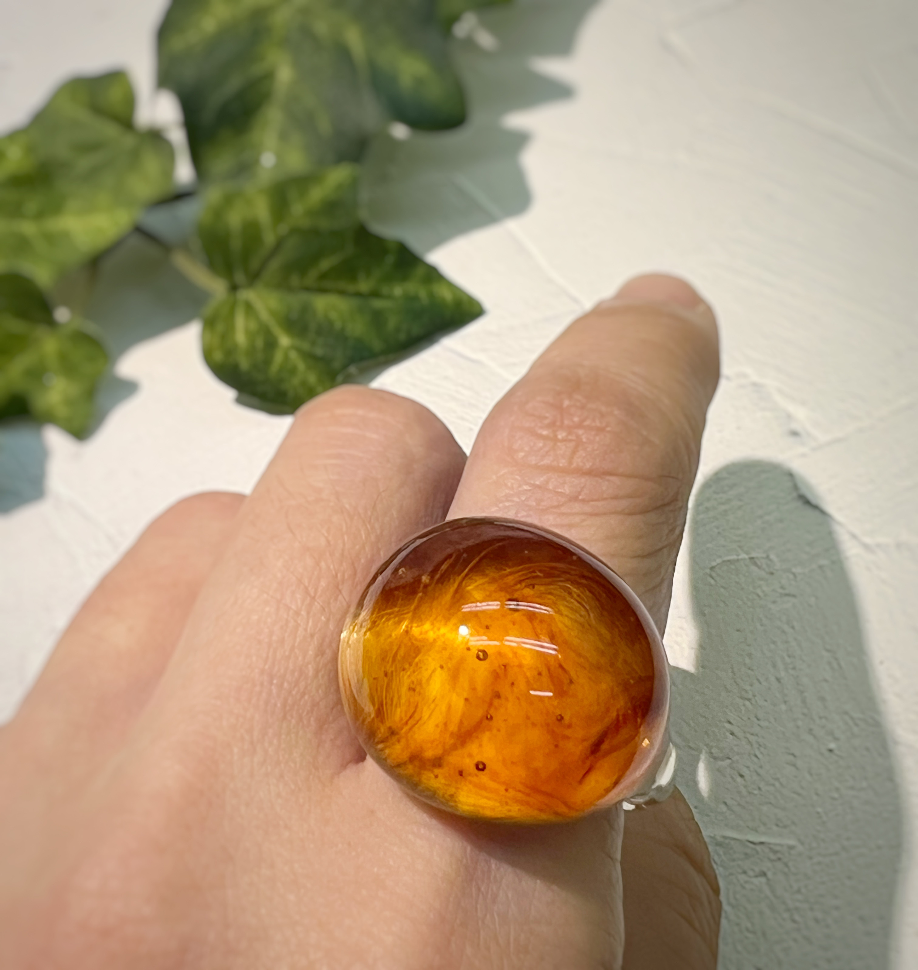 ボリュームガラスリング＊アンバー