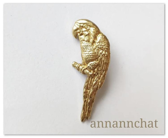 【アメリカ製　インコ　オウム　鳥　　真鍮素材　　ピンブローチ】 1枚目の画像