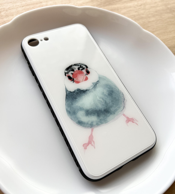 p-jet　桜文鳥 （ 強化ガラス　スマホケース ）iPhone　iPhone15  /  鳥 文鳥　ブンチョウ 2枚目の画像