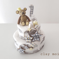 【名入れ】赤ちゃんグマのクレイケーキ(２段) 2枚目の画像