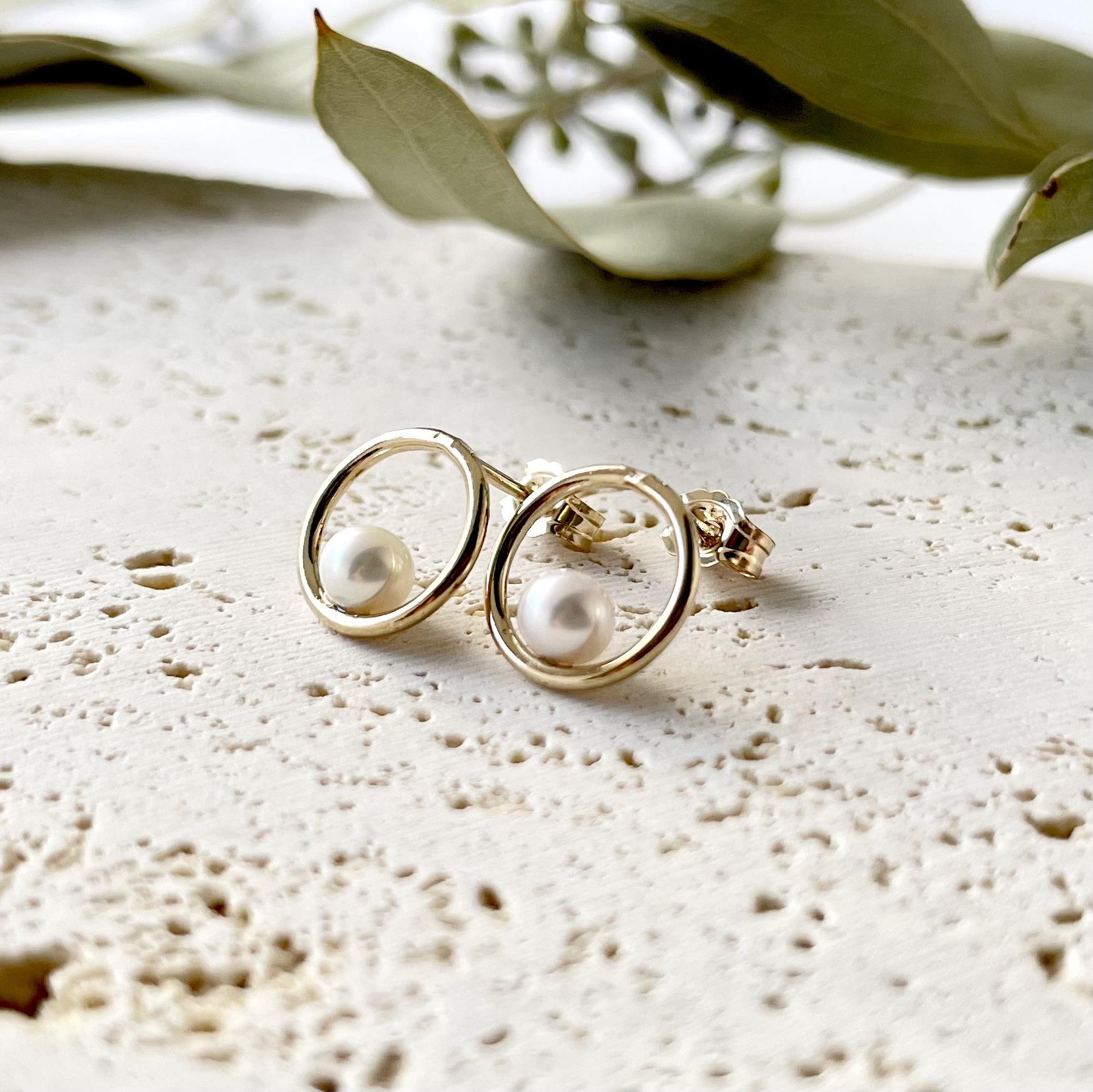 14kgf 淡水パール スタッドピアス - Sサイズ