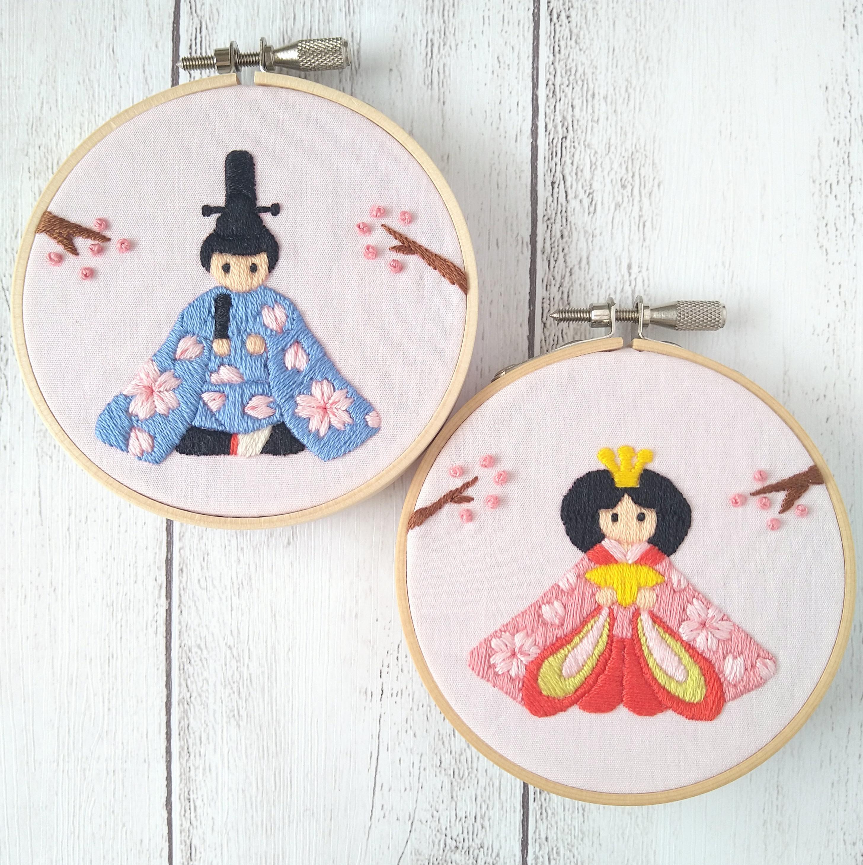 ひな祭り 木製フレーム付き 刺繍アート