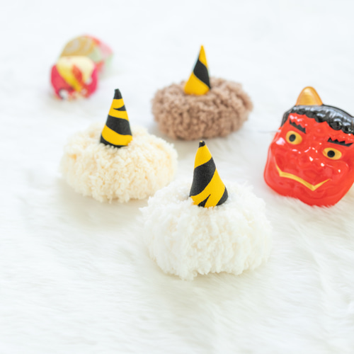 節分 鬼のツノ もふもふ くすみカラー ナチュラルカラー 鬼さん 帽子