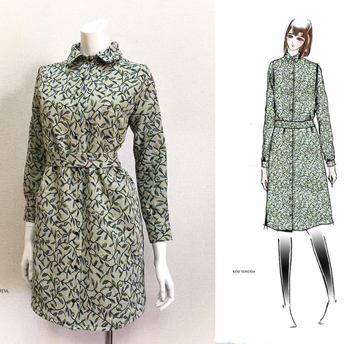 1点もの・デザイン画付き】ゴブラン織りベルト付きシャツ型コート  