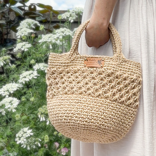 2【内布オーダー可能】花 持ち手しっかり 麻ひもバッグ かごバッグ  