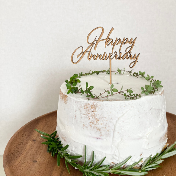 ケーキトッパー 記念日 Happy anniversary 木製 その他キッチン