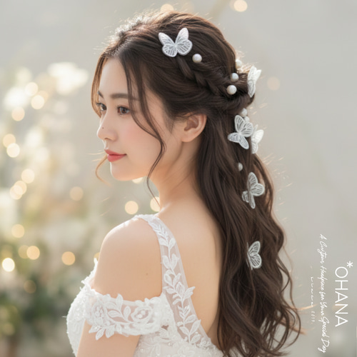 髪飾り 蝶々の髪飾りxパールセット ウェディングフォト 結婚式 成人式