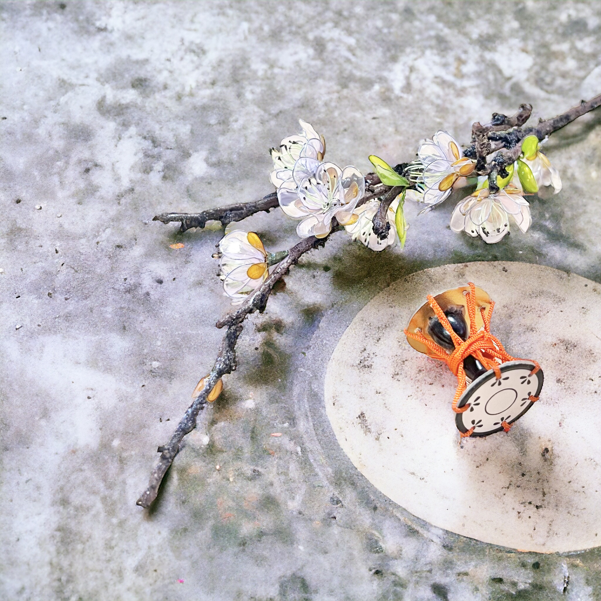 桃の節句◇花桃の一輪挿◇濃い桃色◇ディップアート