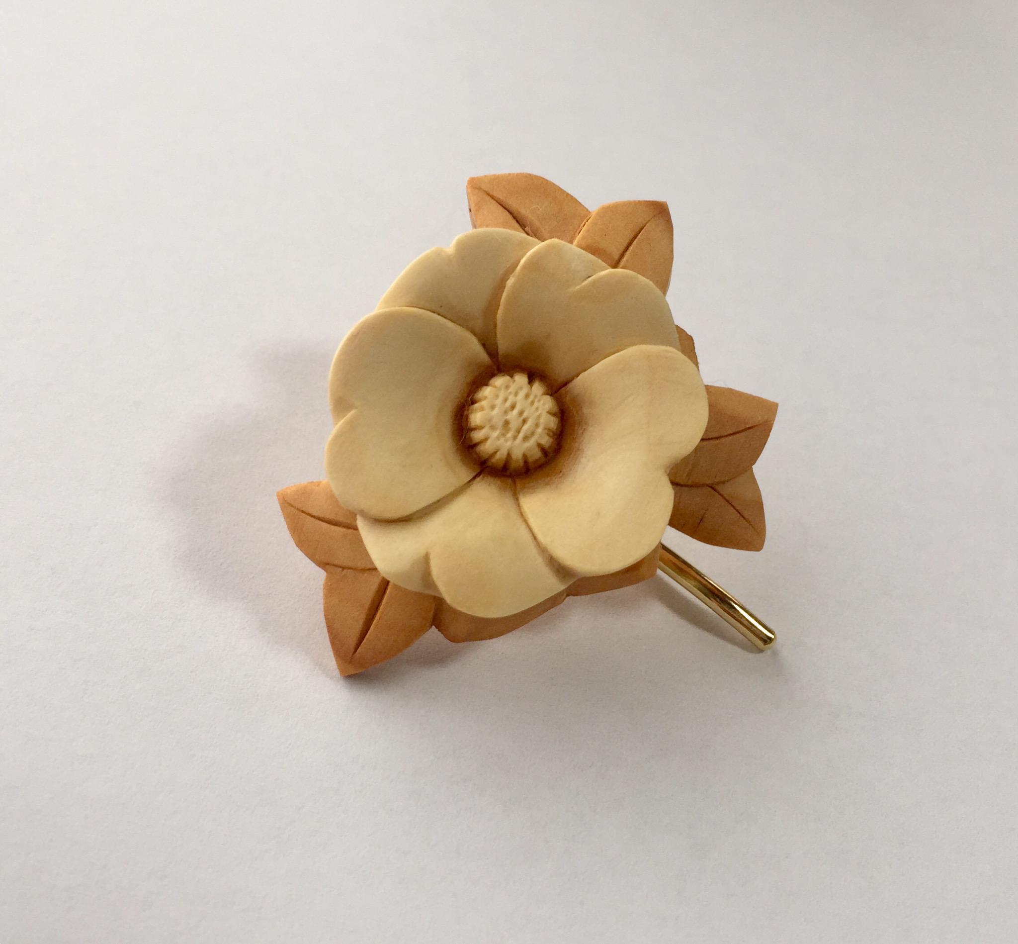 ハンドメイド 木彫り 収納ボックス 椿 お花 ハンドメイド 木彫り 収納