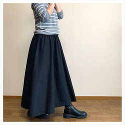 ◆受注製作◆セミフレアギャザースカート/ブラック/裏地付き（コットン100%） 4枚目の画像