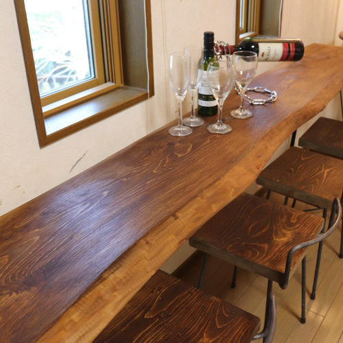 w2045一枚板 ヒノキ カウンターテーブル カフェ cafe 店舗什器
