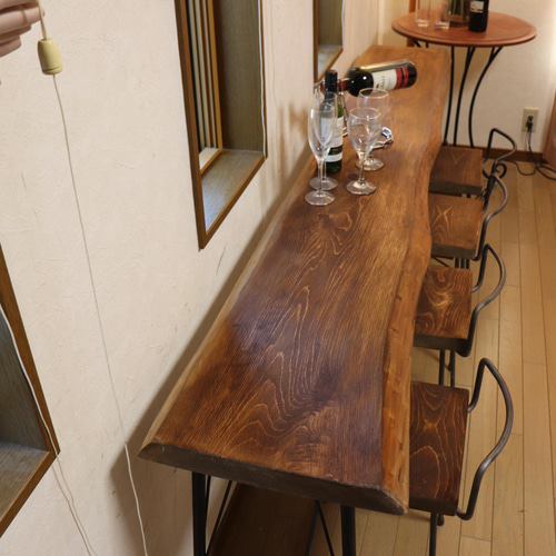 w2045一枚板 ヒノキ カウンターテーブル カフェ cafe 店舗什器