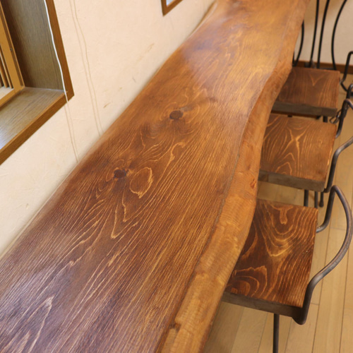 w2045一枚板 ヒノキ カウンターテーブル カフェ cafe 店舗什器