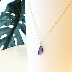 【空色】ガラスパーツのネックレス （ピンクブルー） 2枚目の画像