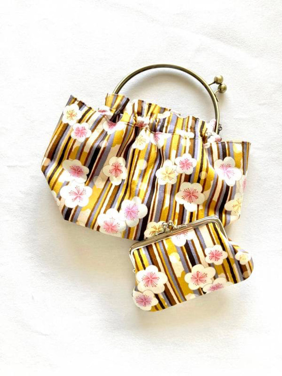 ベンリー口金バッグとコンパクトな親子がま口財布のセット＊きいろ