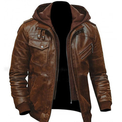 羊革・取り外し可能なフード付き羊革ジャケット Sheep Leather Rider Jacket with Hood 1枚目の画像