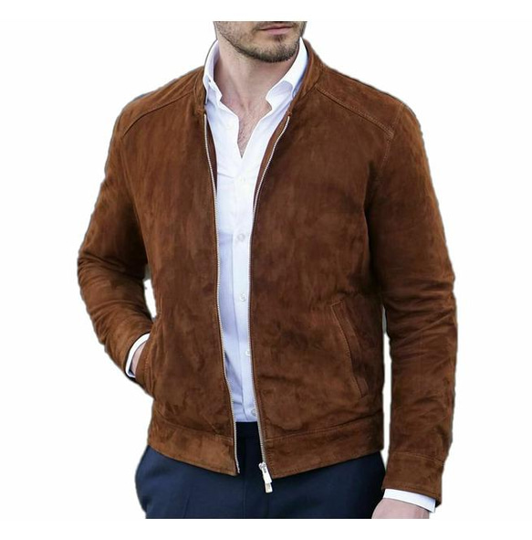 ヤギスエード革・ファスナー付きジャケット Goat Suede Leather Jacket with Zipper 3枚目の画像