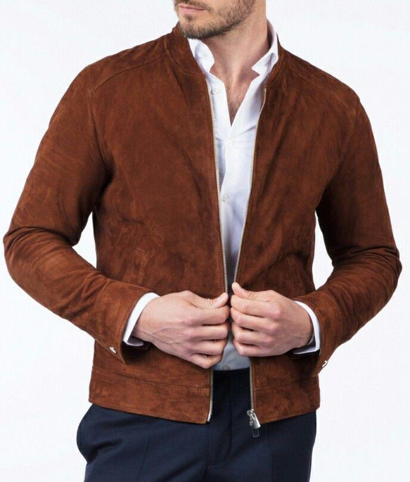 ヤギスエード革・ファスナー付きジャケット Goat Suede Leather Jacket with Zipper 1枚目の画像