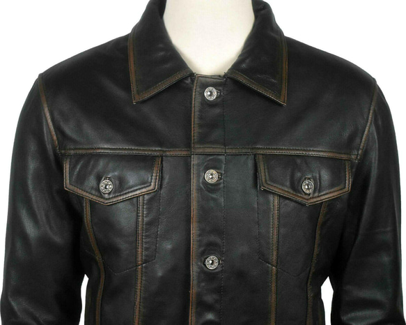 羊革ユーズド加工ライダーシャツ Sheep Leather Distressed Rider Shirt 6枚目の画像