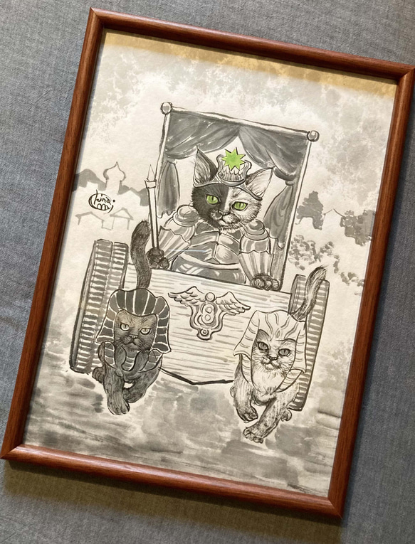 水墨画 猫のタロットカード 原画 / No.07 戦車（The Chariot） 原画 猫のタロットカード No 戦車 The Chariot